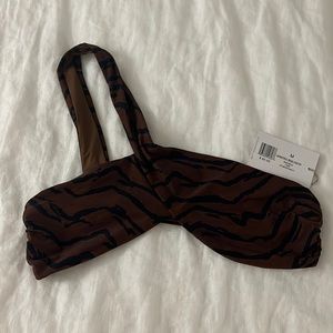 WeWoreWhat asymmetrical cross over bathing suit top in tiger stripe